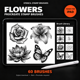Flowers Procreate stamp brushes on iPad with Apple Pencil